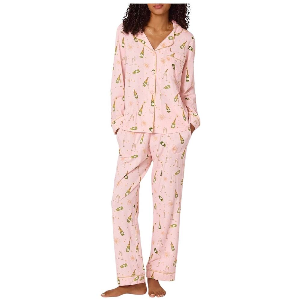 EUC Bedhead Champagne Brunch Long Sleeve Stretch Cotton Pajama Set Pockets Small